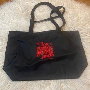 Womens Red Raven‎ Bird Shopper Zip Top Travel Shoulder Tote Bag Black Large